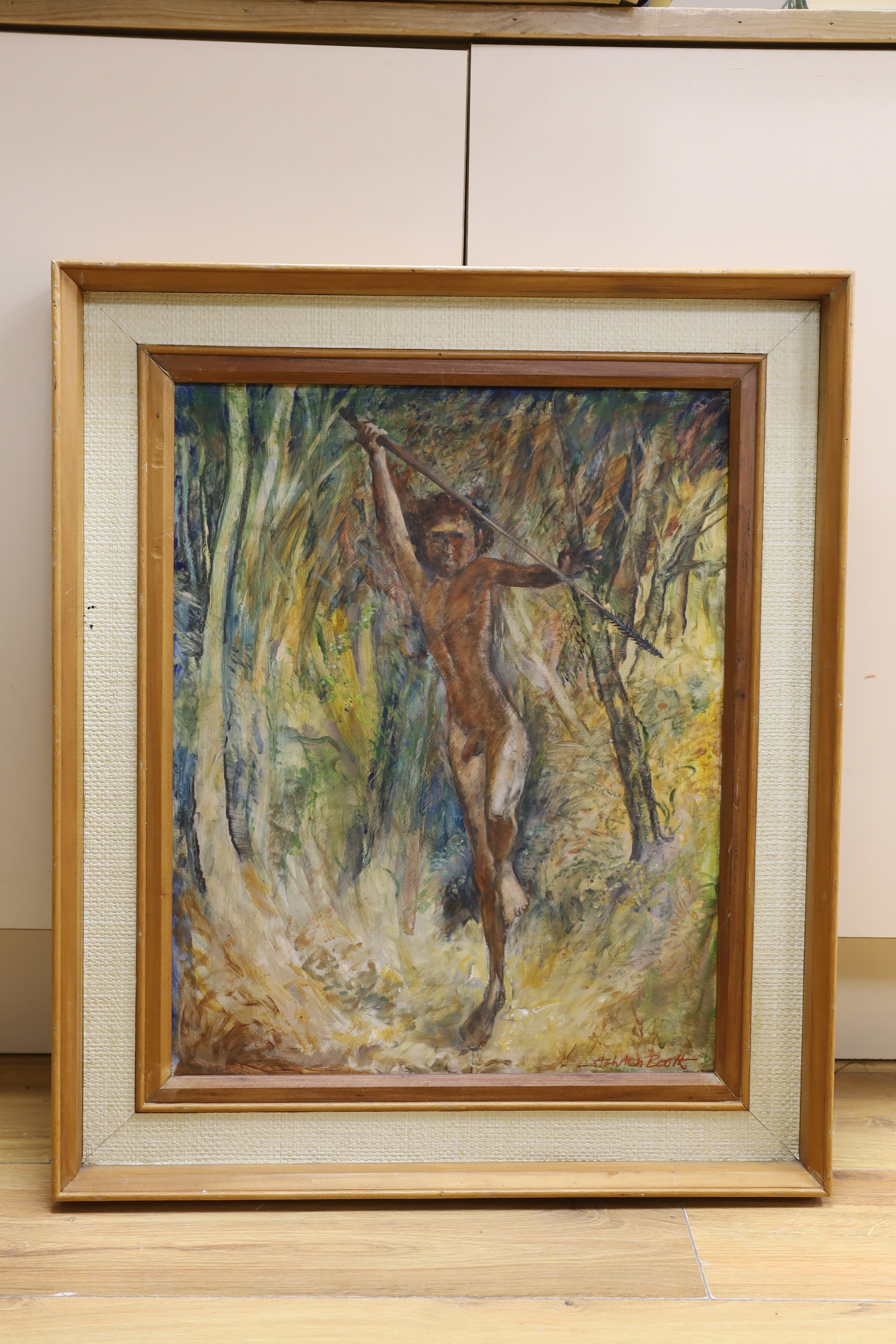 Ashash Booth, oil on board, Study of an Aborigine figure, signed, 50 x 40cm